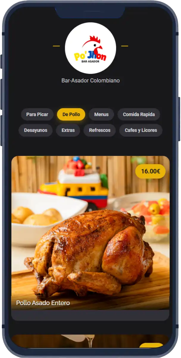 Vista previa de menú digital en móvil